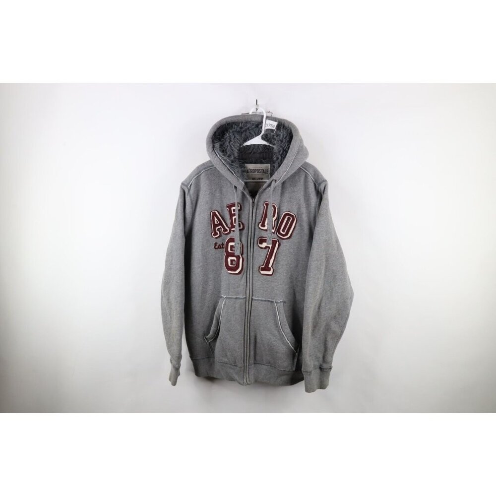Vtg Y2k Aeropostale Mens Xl Heavy Fuzzy Fleece Lined Full Zip Hoodie Sweatshirt